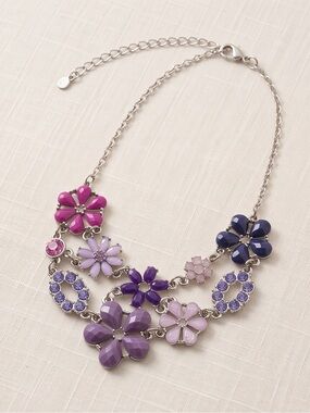 Purple, Blue And Pink Floral Statement Collar Style Necklace